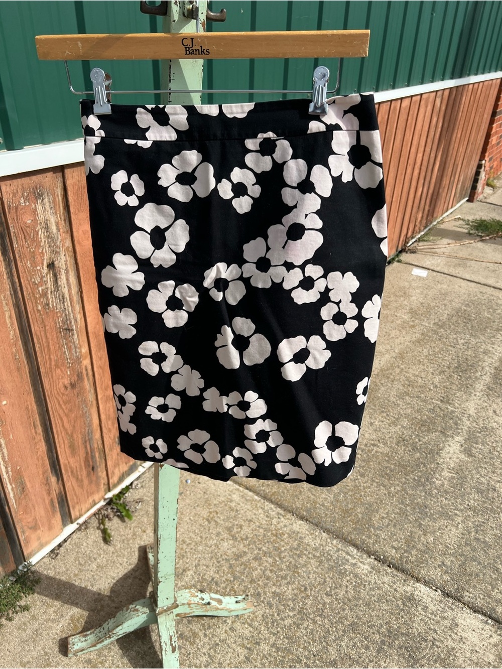 LOFT Black Pencil Skirt with White Floral Print